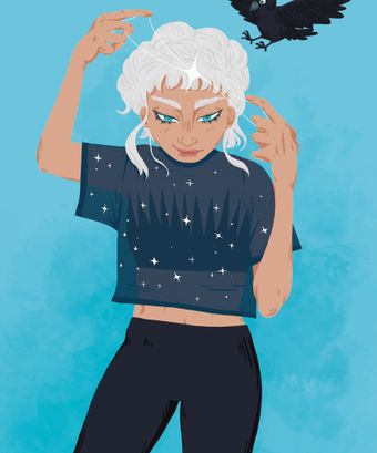 STAR GIRL (dtiys, instagram, digital art, witch, white hair, artist)