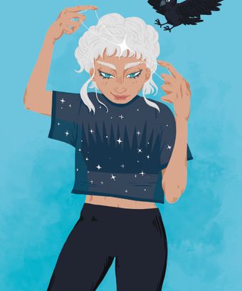 STAR GIRL (dtiys, instagram, digital art, witch, white hair, artist)