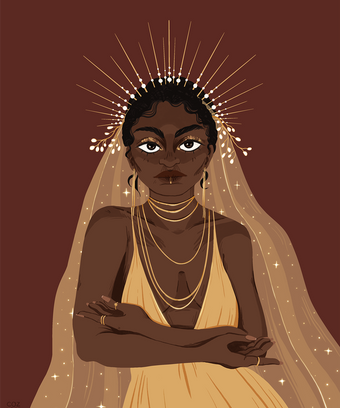 SUN (goddess, queen of light, black women, poc, gold, elegant, serene)