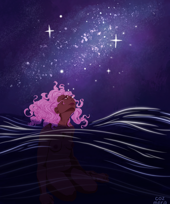 TOO MANY STARS (girl, water, underwater, stars, night sky, space)